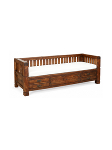 Rustic Solid Wood Convertible <b>Sofa</b> <b>Bed</b> With <b>Storage</b> Drawers Armless Cushion Back Fabric Upholstery Living Room Furniture - Product Image 2