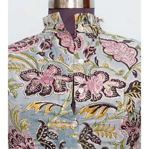 Camisetas sin mangas con estampado floral 100% algodón para mujer, manga corta, cuello redondo con botones, tela suave y transpirable, estilo dulce - Product Image 3