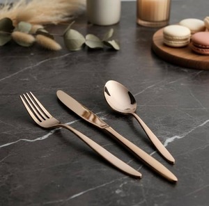 Minimalist Flatware <b>Set</b> Rose Gold Metal Cutlery Dishwasher Safe Wedding Tableware <b>Spoon</b> <b>Fork</b> <b>Knife</b> <b>Set</b> - Product Image 1