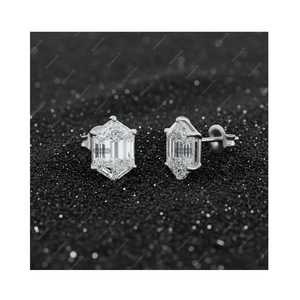 Regalos de Navidad, Pendientes de Diamante Cultivado en Laboratorio con Certificación GIA IGI de 3.0ct, Hexagonales, Oro Fino, Plata de Ley 925, para Él y Ella - Product Image 1
