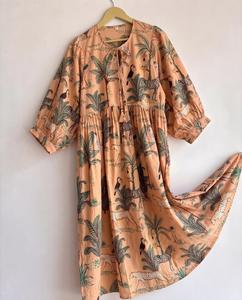 Floral Embroidered Woven Cotton Maxi Women Women's Loose Boho Wrap Tie Neck <b>Three</b> Quarter Sleeve Asymmetrical Hem Summer Casual - Product Image 1
