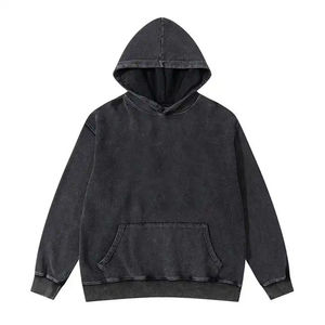 Custom Washed <b>Black</b> Pullover Hoodie <b>Mens</b> Vintage Acid Wash Oversized Hooded Sweatshirt Cotton Blend Streetwear Blank Hoodie OEM - Product Image 2