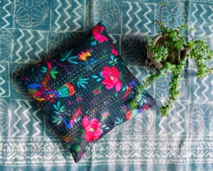Classical Kantha Pillow <b>Cover</b> Cotton Quilted Cushion Handmade Eco-Friendly Reversible Customizable Boho Decorative <b>Sofa</b> Throw - Product Image 1