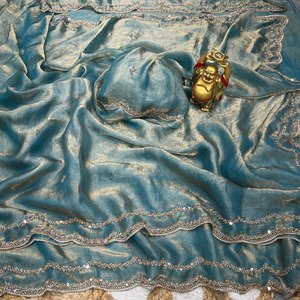Sari de Seda Moderno de Diseño para Invierno, con Brillo Dorado, para Fiestas, Blusa Tradicional India, para Bodas, Festivales, Estilo Étnico - Product Image 4