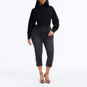 Custom <b>Women's</b> <b>Black</b> Turtleneck Chunky Knit Cropped Sweater <b>Long</b> <b>Sleeve</b> Ribbed Knit Pullover Casual Fall <b>Top</b> - Product Image 4
