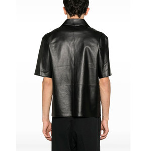 Chemise décontractée de luxe en cuir pour homme, en véritable peau d'agneau, boutonnage soigné, finition premium, marque privée, approvisionnement en gros - Product Image 2