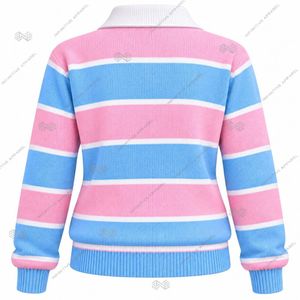 Suéter de Rugby Tejido Personalizado al por Mayor JJOA Jack and Jill of America para Mujer, Color Azul Bebé y Rosa a Rayas, Bordado, Tipo Polo - Product Image 2