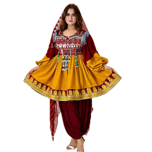 Vestido Afgano Kuchi Tribal Vintage de Alta Calidad, Estilo Femenino, Largo, para Fiesta, Bordado, con Parches de Encaje, Natural - Product Image 1