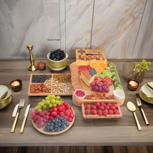 Ensemble de planches à charcuterie en bambou magnétique avec 4 tiroirs et un ensemble de couteaux pour la viande, le fromage, les fruits et le service - Product Image 1
