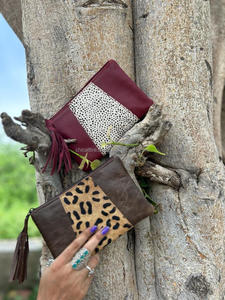 Nueva y elegante bolsa de borlas de cuero con estampado de animales reciclados, tarjeteros de cuero de piel personalizados únicos, carteras de moda para mujer - Product Image 3