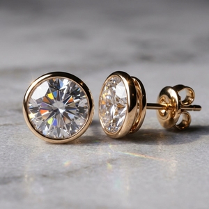 Modern Minimalist Bezel-Set Lab Grown Diamond Earrings Custom Made 10k 14k 18kt Yellow Gold IGI Certified Unisex Design for - Product Image 2