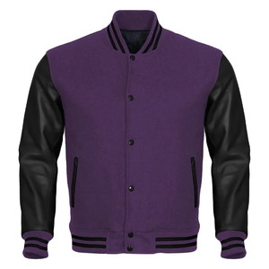 Veste de baseball Varsity College pour homme, manches en cuir blanc et corps en laine violette, style universitaire - Product Image 6