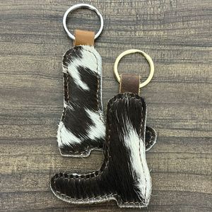 Factory Wholesale Fashion Hair On Cowhide <b>Leather</b> Boot Shape <b>Keychain</b> Genuine <b>Leather</b> Car Durable Key Fob Unisex Gift Accessory - Product Image 5