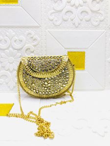 Craftstages International Luxury <b>Gold</b> Metal <b>Clutch</b> <b>Bag</b> Crystal Stone Work Chain Strap | Bridal Party Evening Purse | Flap - Product Image 2