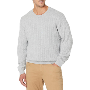 Men's <b>Light</b> Gray Cable Knit Crew Neck Pullover Sweater Full Sleeve Anti-Pilling 100% Acrylic Autumn Standard Thickness - Product Image 1