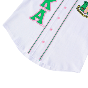 AKA <b>Baseball</b> Jersey for Women Pink Green Button-Up Sports Jersey Short Sleeve Casual Greek Apparel Pink Green Color - Product Image 4