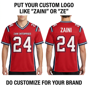 Premium 180 GSM Interlock Polyester Football Jersey <b>Red</b> Navy Panel Custom Sublimation Logo Team Uniform - Product Image 1