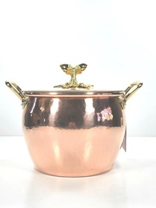 Olla de Cobre Redonda con Tapa, Asa de Aleación de Zinc, Utensilios de Cocina Metálicos Duraderos, Diseño Vintage - Product Image 3