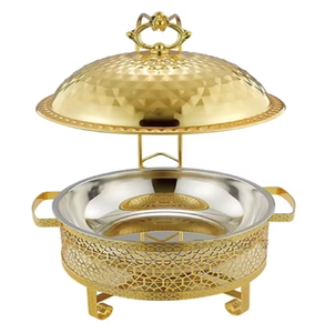 Cacerola Redonda de Lujo Chapada en Oro con Tapa, Interior de Acero Inoxidable, Calentador de Comida Tipo Buffet Aislado, 33 cm de Diámetro - Product Image 3