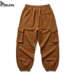 Pantalon de survêtement cargo en molleton épais marron caramel pour homme, coupe ample avec poches cargo à bouton-pression, qualité OEM supérieure - Product Image 2