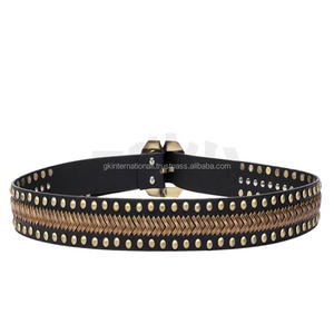 Nouvelle ceinture large en cuir véritable pour homme, en cuir de vachette de première qualité, simple et polyvalente, avec rivets, décontractée, décorative, tendance punk - Product Image 5