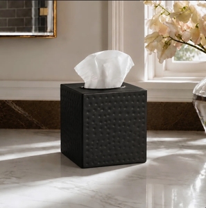 Caja Dispensadora de Papel Tisú Cuadrada de Metal Martillado Negro Mate al por Mayor, Accesorio Moderno para Baño, Suministro para Hostelería - Product Image 2