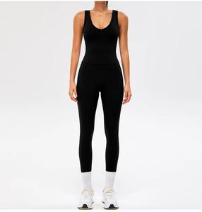 Ensemble de yoga personnalisé pour femmes, vente en gros, taille haute, compression, débardeur col U et leggings avec contrôle du ventre - Product Image 1