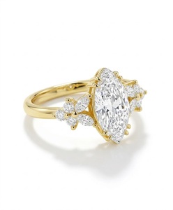 แหวนหมั้นทรงมาร์คีส์สำหรับผู้หญิง ชุบทอง 14K ประดับเพชรเลี้ยงในห้องปฏิบัติการ ดีไซน์ดอกไม้ แหวนเจ้าสาวลายใบไม้แบบวินเทจ ของขวัญวันครบรอบ - Product Image 6