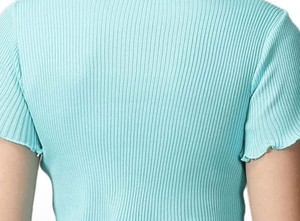 เสื้อครอปถักสำหรับผู้หญิง แขนสั้น คอกลม สีพื้น แต่งระบาย สไตล์ลำลอง เสื้อฤดูร้อน สีฟ้าอ่อน - Product Image 3