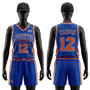 Uniforme de basket-ball pour femmes, 180 GSM, maille respirante en polyester, bleu royal, orange, panneau latéral blanc, broderie personnalisée par sublimation - Product Image 1