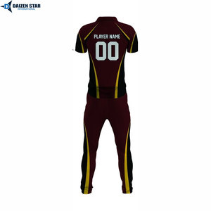 Men's Maroon Black Yellow Contrast Stripe Short Sleeve cricket uniform With Matching <b>Pants</b> Quick Dry Regular Fit All Season - Product Image 3
