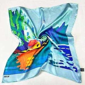 Women's Geometric Pattern <b>Square</b> Scarf 68x68cm Mulberry Silk Digital Print Breathable Soft Fashion Headscarf <b>Hijab</b> All Seasons - Product Image 2
