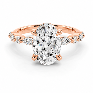 Anillo de Compromiso con Diamante Cultivado en Laboratorio de Corte Ovalado, Certificado IGI, con Piedras Laterales Marquise, Rodio, Oro 10K/14K/18K, Plata 925/935, para Bodas y Fiestas - Product Image 2