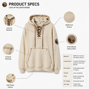 Sweat à capuche oversize en molleton doux, texture gaufrée vintage, avec lacets, pour streetwear, étiquette personnalisée OEM - Product Image 5