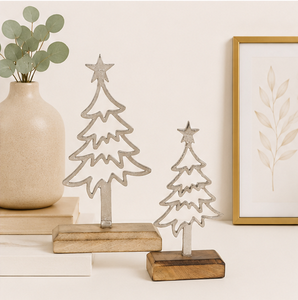 Fancy Design Home Decoration Sculpture Premium Quality Metal Christmas <b>Tree</b> Sculpture With Mango Wood Base for <b>Tabletop</b> Holiday - Product Image 2