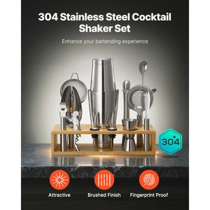 Set da Cocktail in Acciaio Inox 13 Pezzi con Supporto in Bambù, Kit da Barman Boston con Accessori Inclusi Cucchiaio Miscelatore e Accessori per Martini - Product Image 3