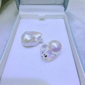 Perles d'eau douce naturelles Zhuji 13-18 mm, clous d'oreille Daba Luo, élégantes et tendance, boucles d'oreilles en argent pur pour femmes, vente en gros - Product Image 4