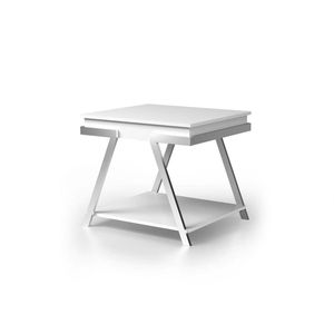 Tavolino Consolle in Stile Contemporaneo Bianco Lucido con Struttura Cromata, Arredamento Elegante per Soggiorno - Product Image 3