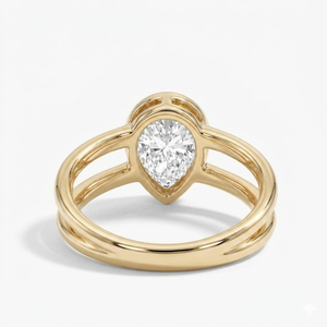 Pear Cut Engagement <b>Ring</b> 18K Yellow Gold Bezel Set Double Band Wedding <b>Ring</b> Lab Grown Diamond Teardrop Solitaire Unique Jewelry - Product Image 4