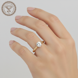Bague solitaire pour femme en or jaune 9K certifié IGI, diamant de laboratoire taille brillant rond 1-5 carats couleur D pureté VVS1, sertie à griffes - Product Image 1