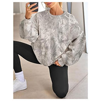 Sudadera de Camuflaje para Mujer, Estilo Oversize con Estampado Gráfico de Hoja de Arce, Cuello Redondo, Manga Larga, Estilo Y2K, Sudadera Informal para Otoño