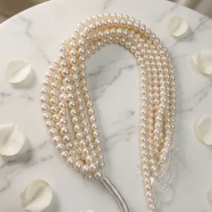 Collier de perles d'eau douce naturelles blanches rondes de 8 mm, en stock, bon lustre - Product Image 1