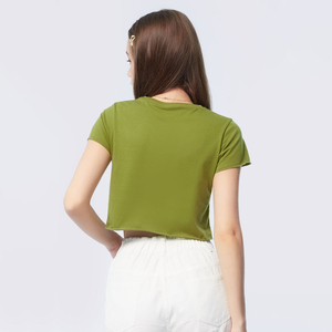 T-shirt court à col rond et manches courtes pour femme en molleton 100 % coton, nouveau style, coupe classique, respirant, fabriqué en usine - Product Image 3