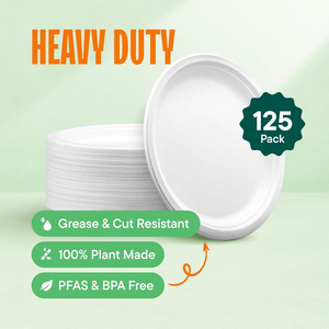 Assiettes jetables en bagasse de 10 pouces, robustes, imperméables, de qualité alimentaire, 100% compostables, écologiques, certifiées BPI, pour nouilles - Product Image 4