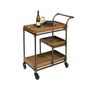 Three‑Tier Rolling Cart with Black Metal Frame Wooden <b>Shelves</b> Handlebar Mobile Serving Trolley <b>Rustic</b> Industrial Storage.. - Product Image 1