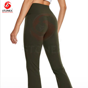 STONEX <b>Women</b> High Waist Flare Leggings Solid Color Side Stripe Sporty Yoga Pants Breathable Knitted Full Length Pants - Product Image 2