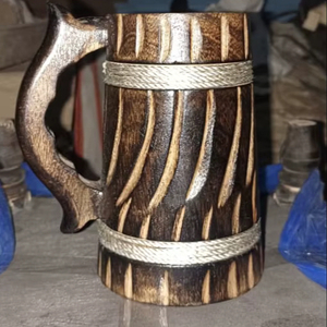 Eco-Friendly Polished Wooden Viking <b>Mug</b> with Hand Carved Engraving and Animal Design-Valentine's Day & Halloween Gift - Product Image 1