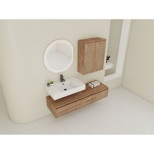 Mobile bagno sospeso da 60 pollici con lavabo in resina e 2 armadietti laterali, 3 cassetti a chiusura ammortizzata, design a montaggio a parete - Product Image 6