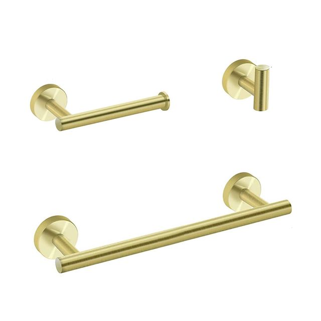 Modern Brass Bathroom Hardware Set Wall Mounted Brushed Finish Cylindrical Design for Optimal Bath Organization