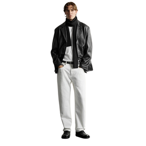 Men's Black Genuine <b>Leather</b> Streetwear <b>Blazer</b> <b>Jacket</b> Notch Lapel Three Button Front Relaxed Fit Premium Custom Fashion Outerwear - Product Image 4